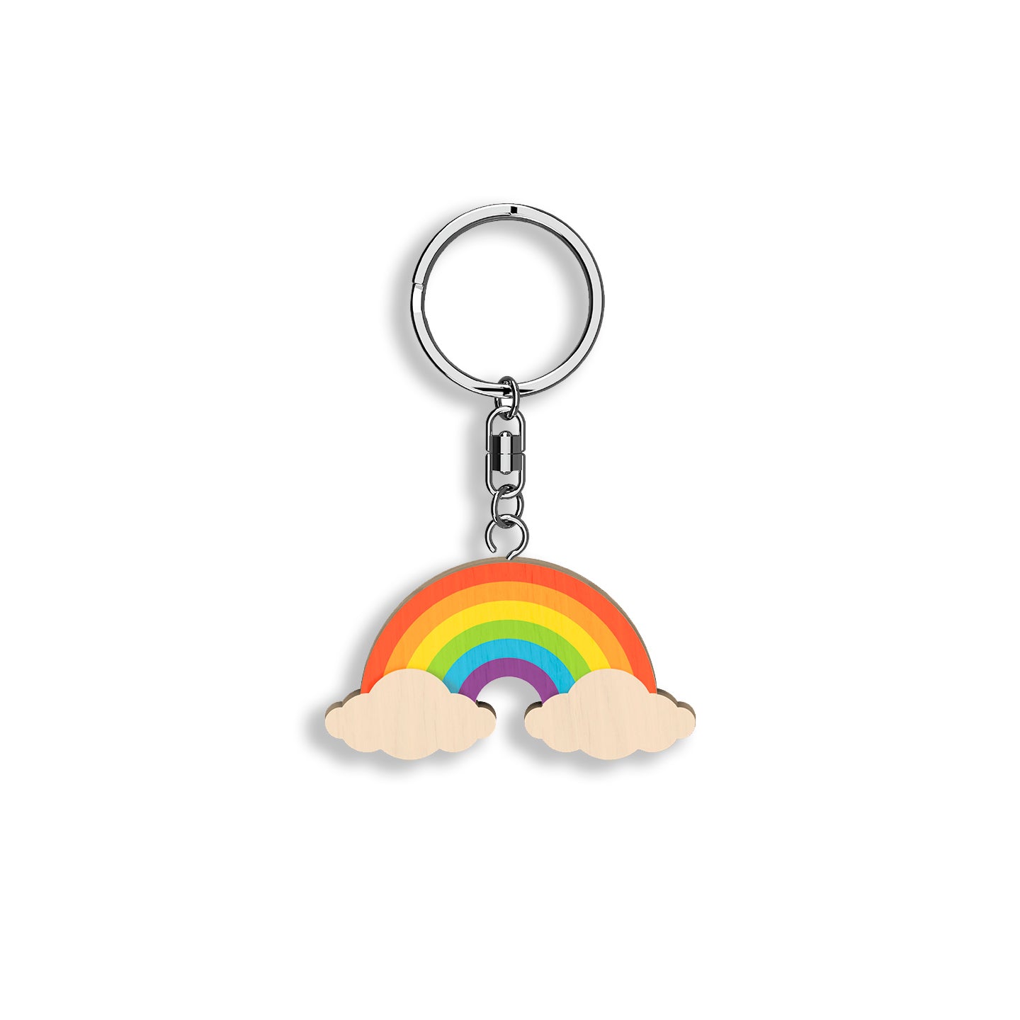 Llavero de madera Arcoíris con Nubes