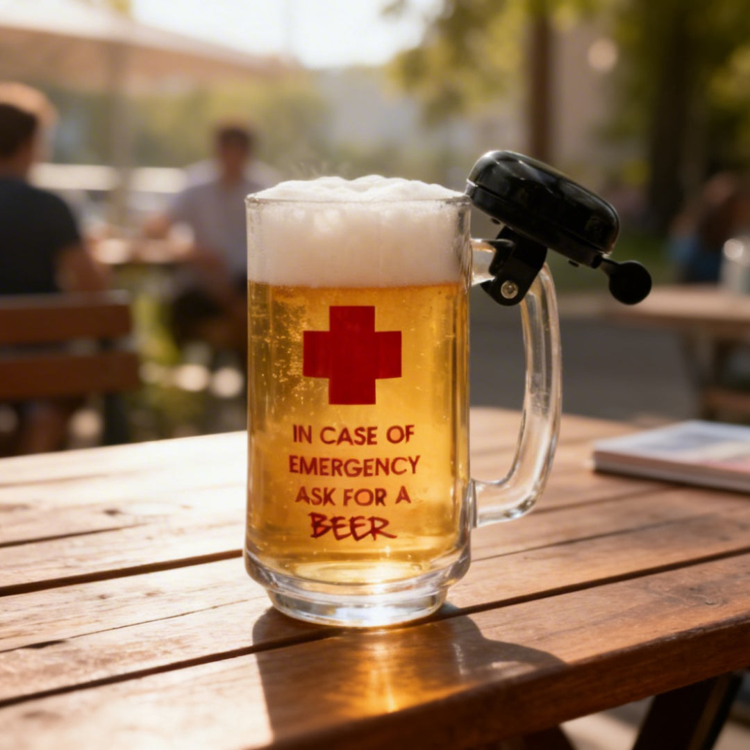 Jarra de cerveza para emergencias con timbre