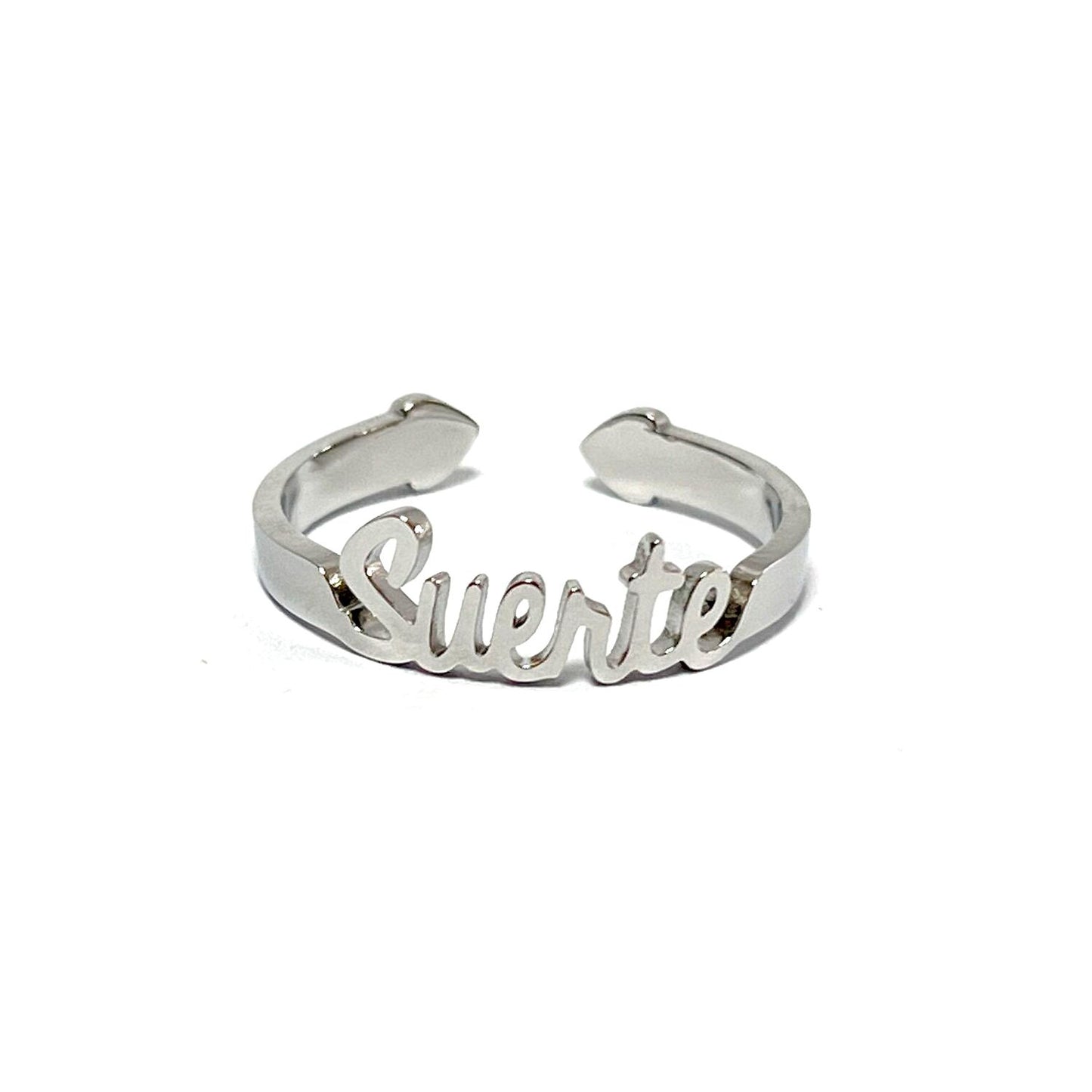 Anillo Suerte, ajustable, de acero inoxidable