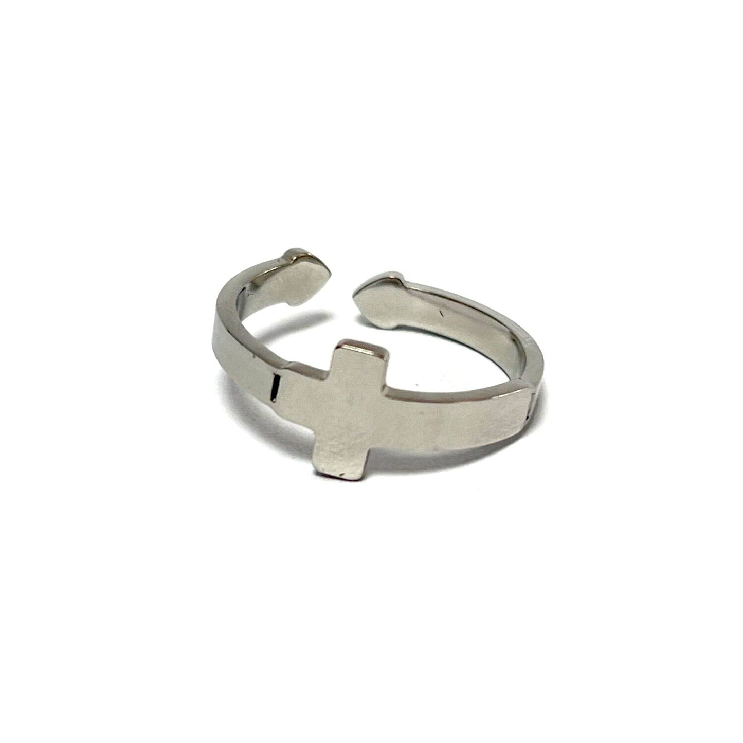 Anillo símbolo Cruz, ajustable, de acero inoxidable
