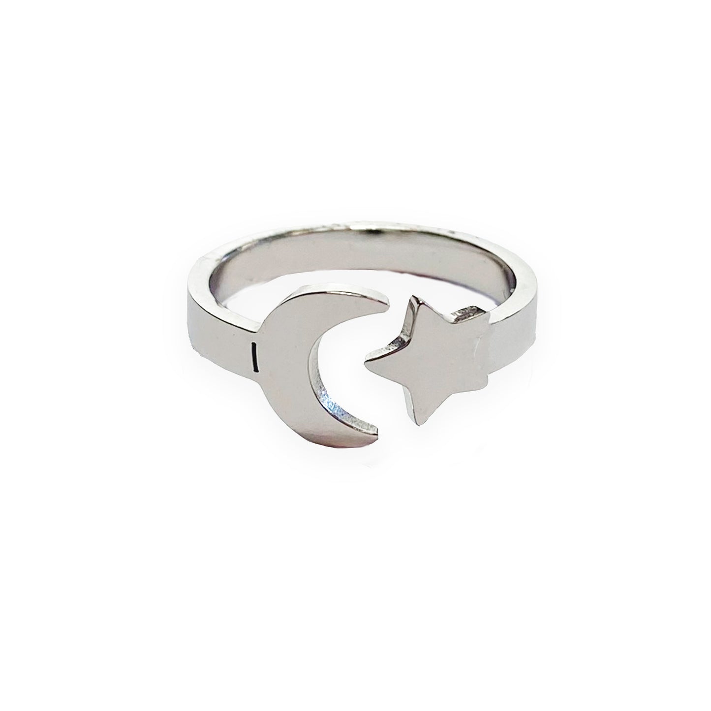 Anillo Luna y Estrella, ajustable, de acero inoxidable