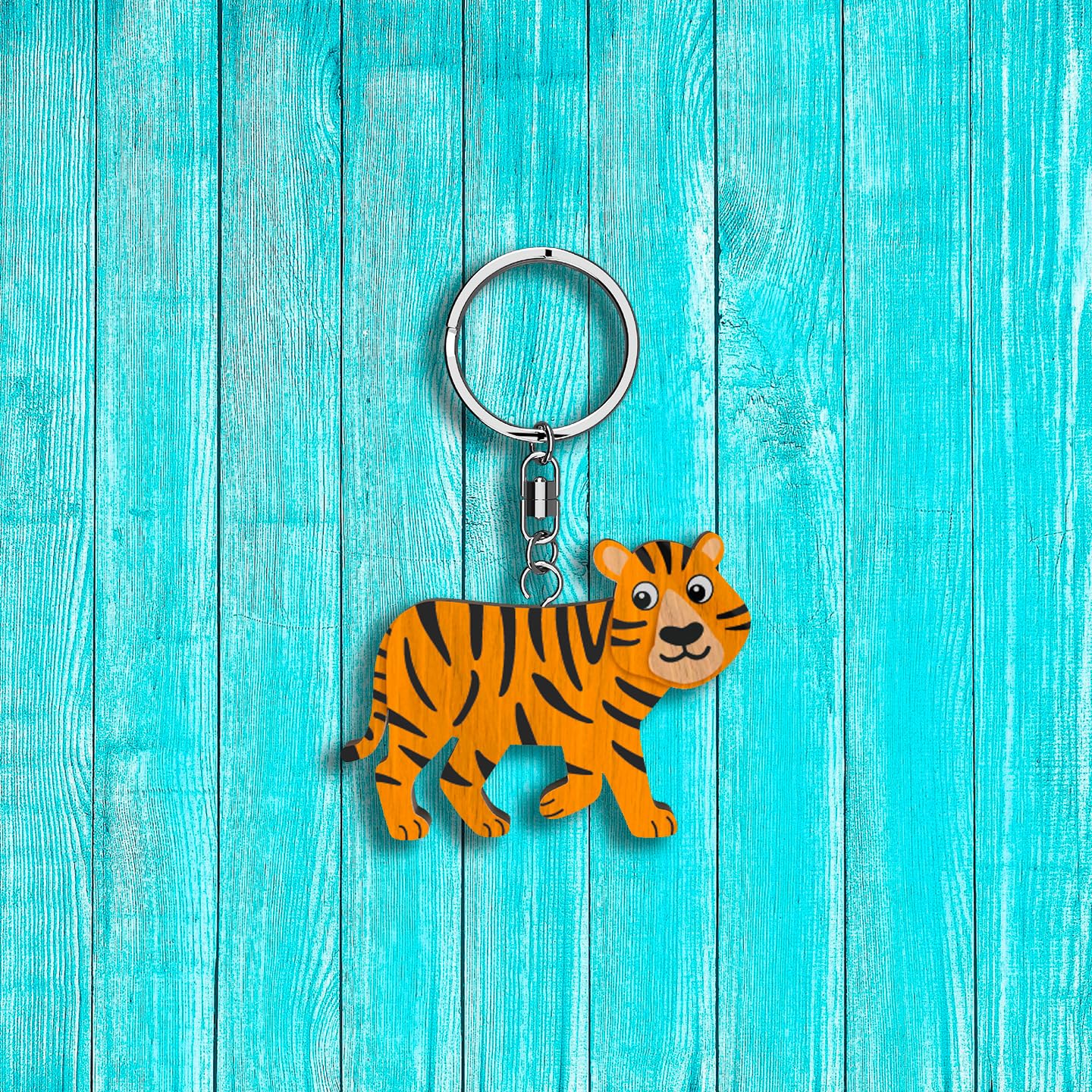 Llavero de madera con forma de Tigre