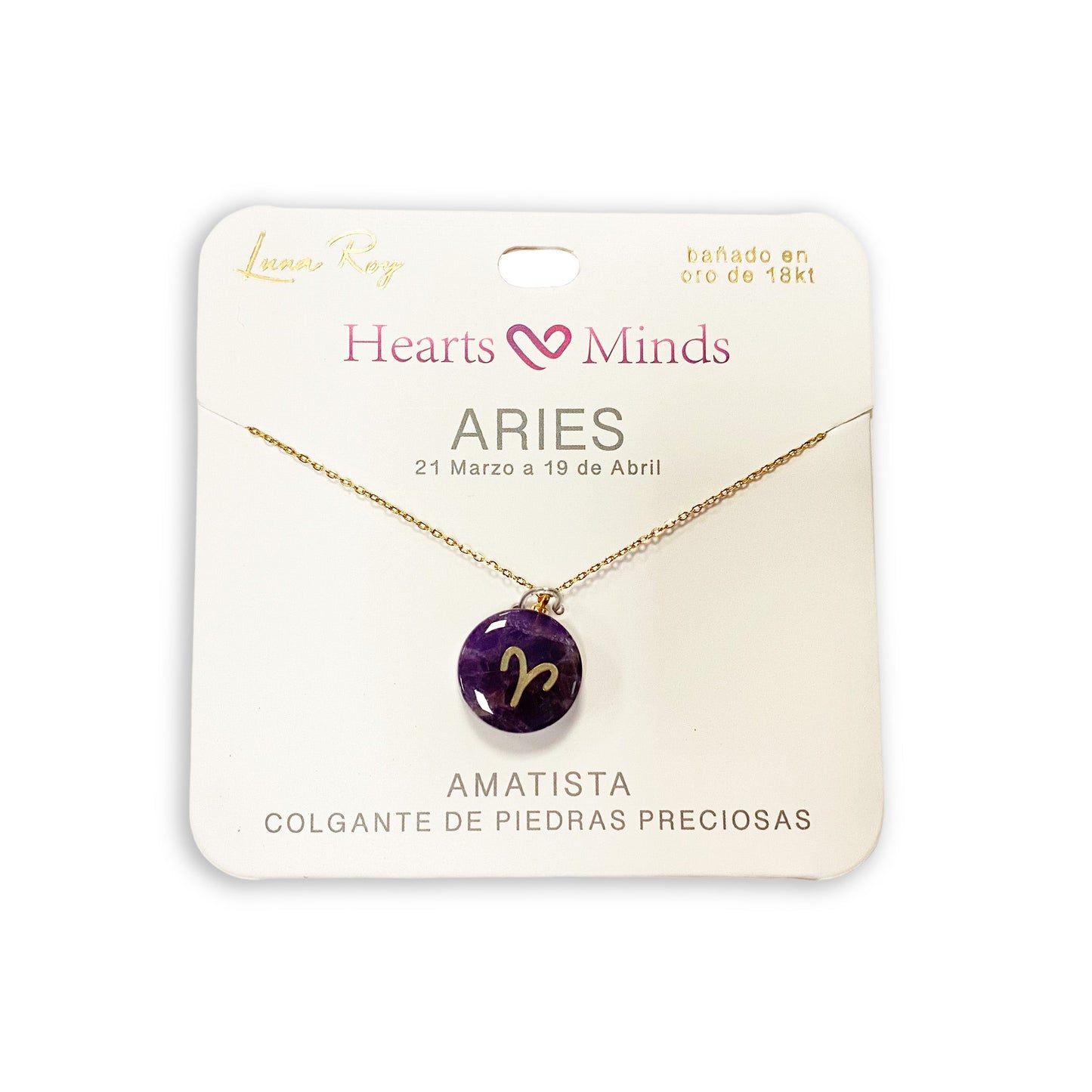 Collar bañado en oro 18K con colgante de piedra natural y signo del Zodíaco