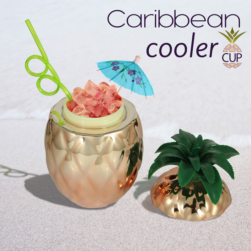 Copa cocktail Piña en oro rosado con pajita