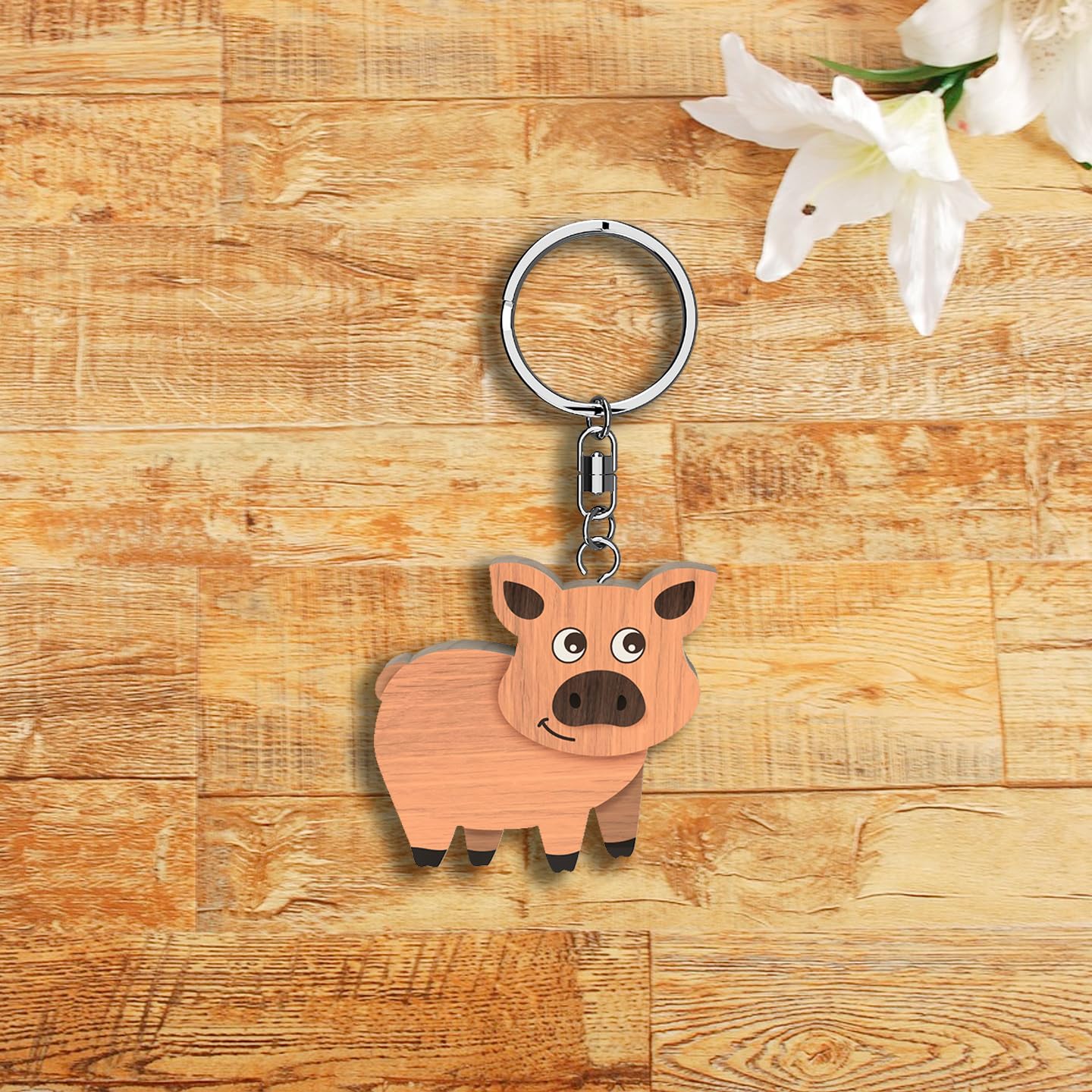 Llavero de madera con forma de Cerdito