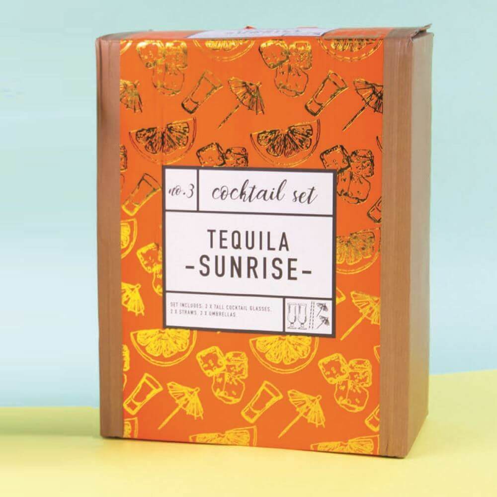 Set Cocktail Tequila Sunrise con dos copas