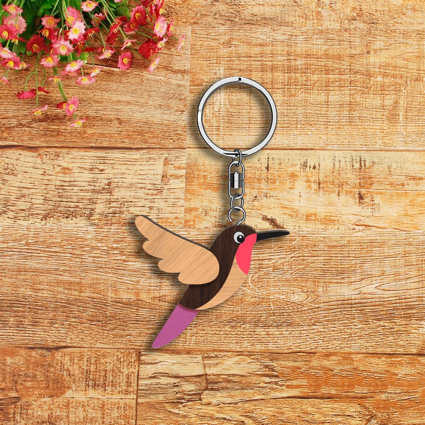 Llavero de madera con forma de Colibrí