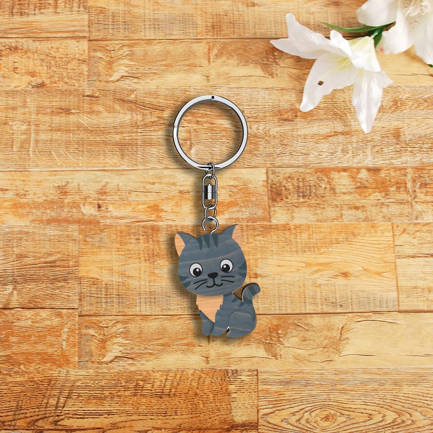 Llavero de madera con forma de Gato (varios modelos)