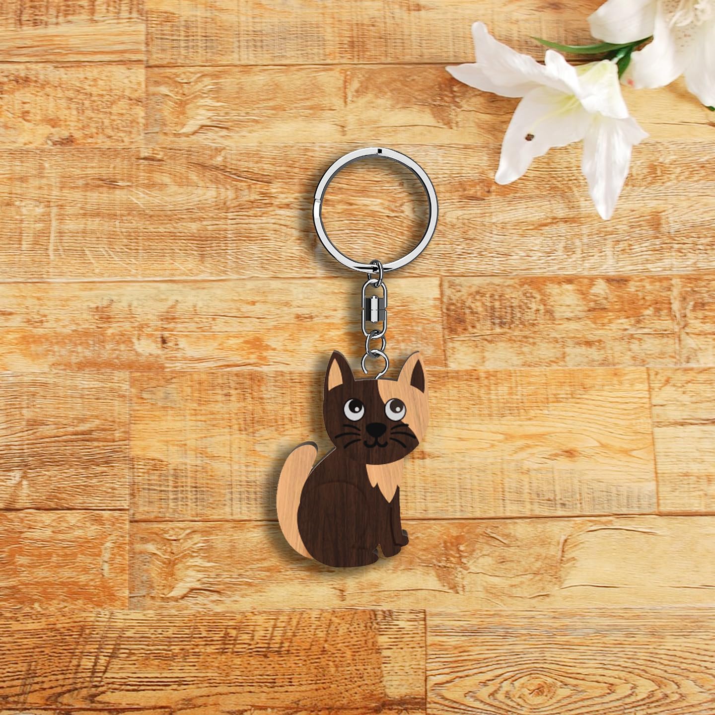 Llavero de madera con forma de Gato (varios modelos)
