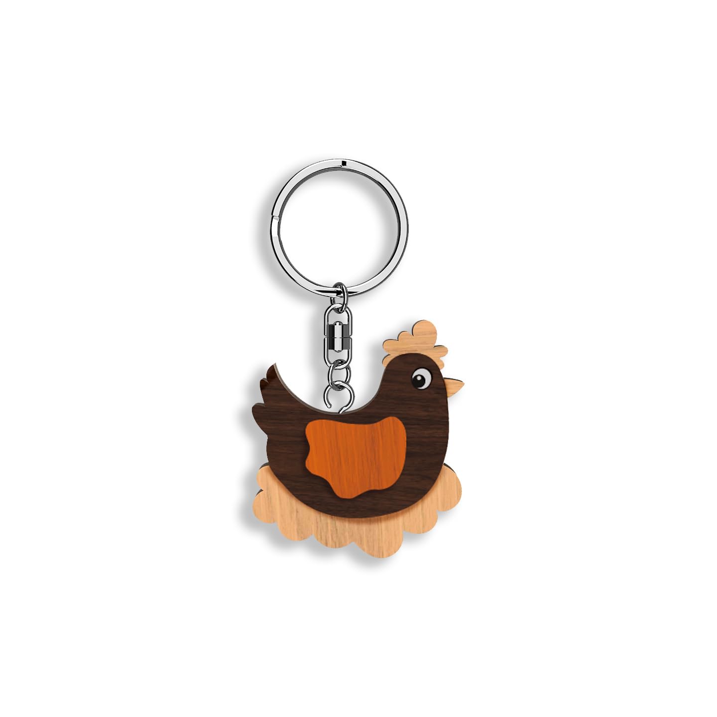 Llavero de madera con forma de Gallina