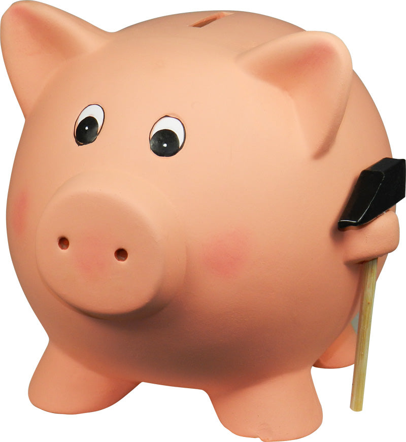 Hucha de cerdito con martillo