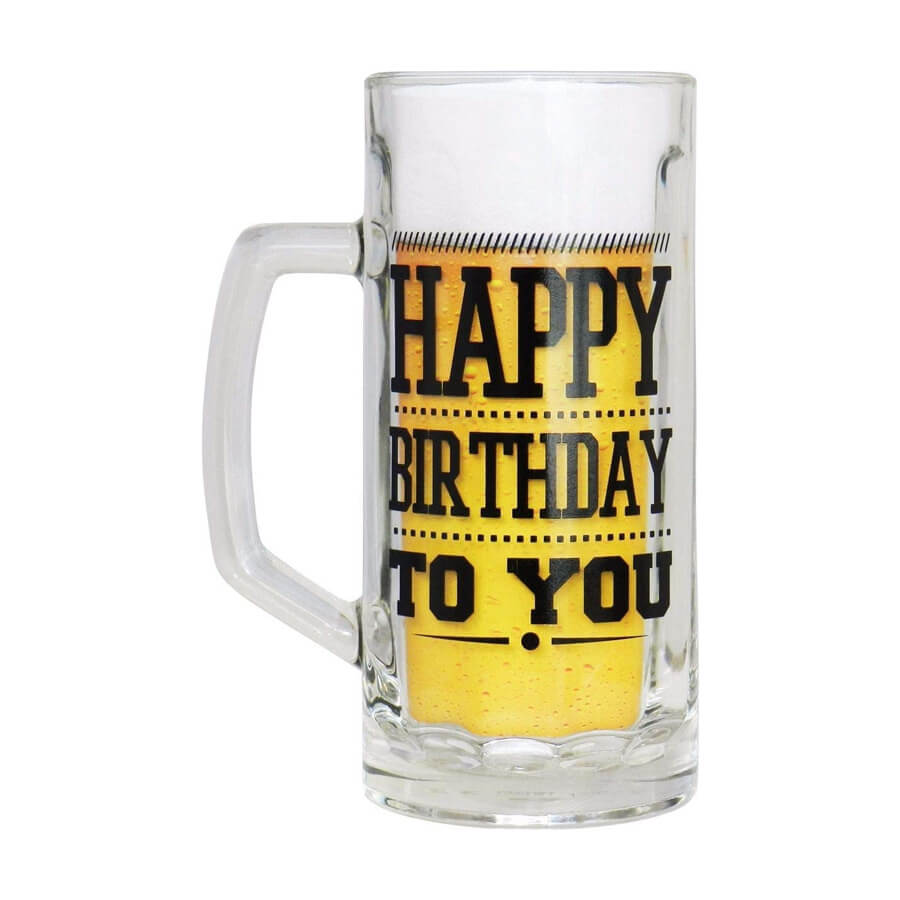 Jarra de Cerveza de cristal grueso Happy Birthday To You