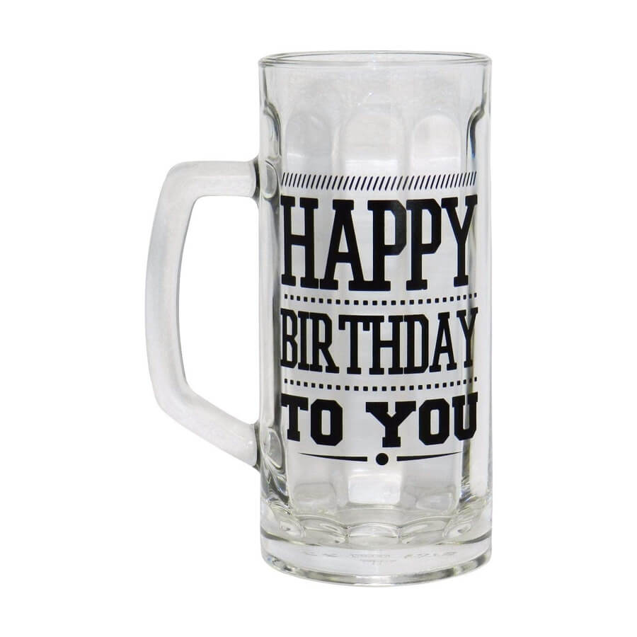 Jarra de Cerveza de cristal grueso Happy Birthday To You