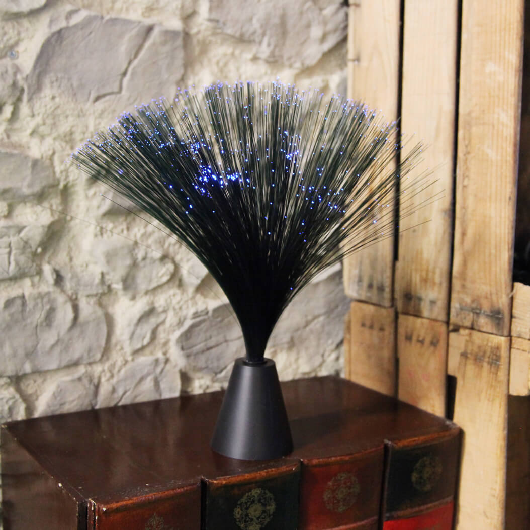 Lámpara negra mini de fibra con luz azul