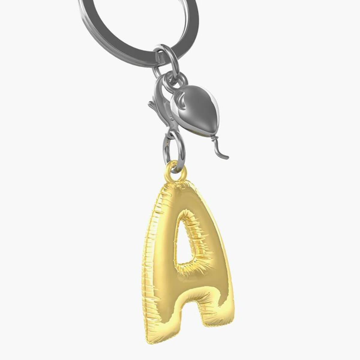 Llaveros Premium con letras en forma de Globo de Helio y mini charm plateado