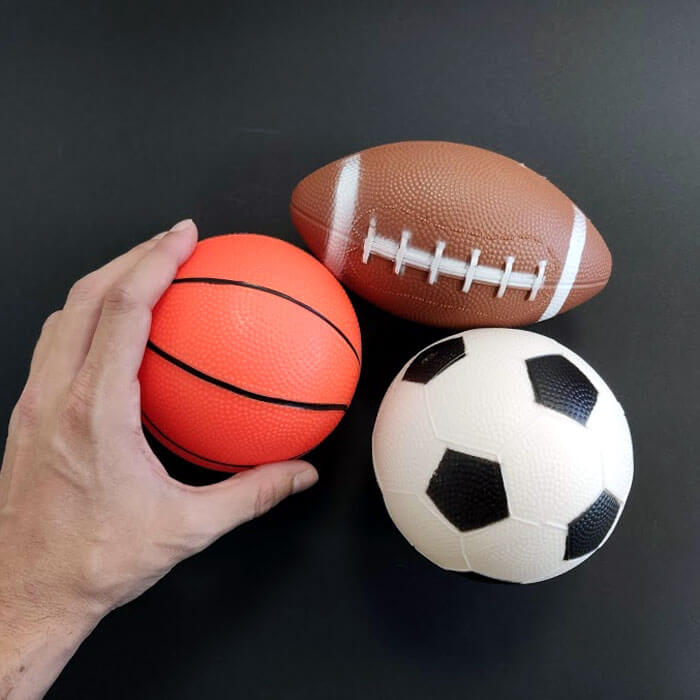 Set 3 pelotas de goma, fútbol, basket y fútbol americano