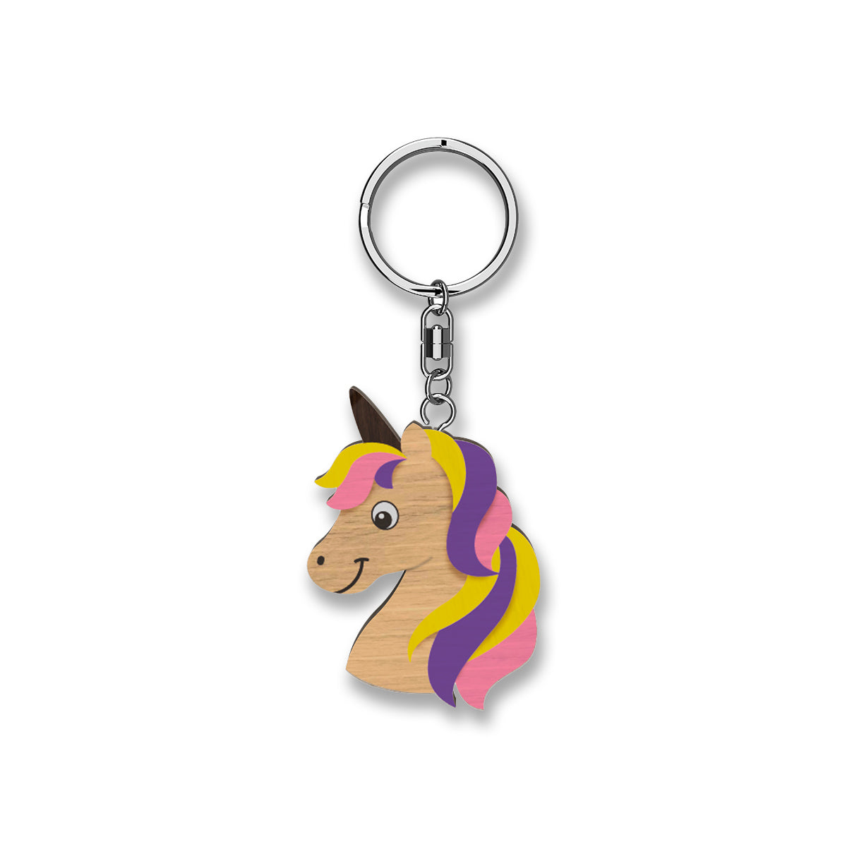 Llavero de madera con forma de Unicornio