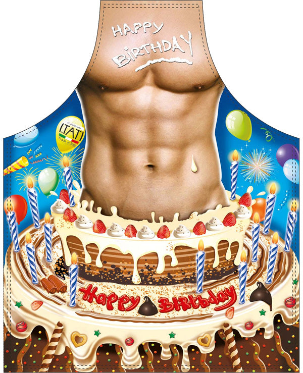 Delantal sexy hombre en tarta de cumpleaños