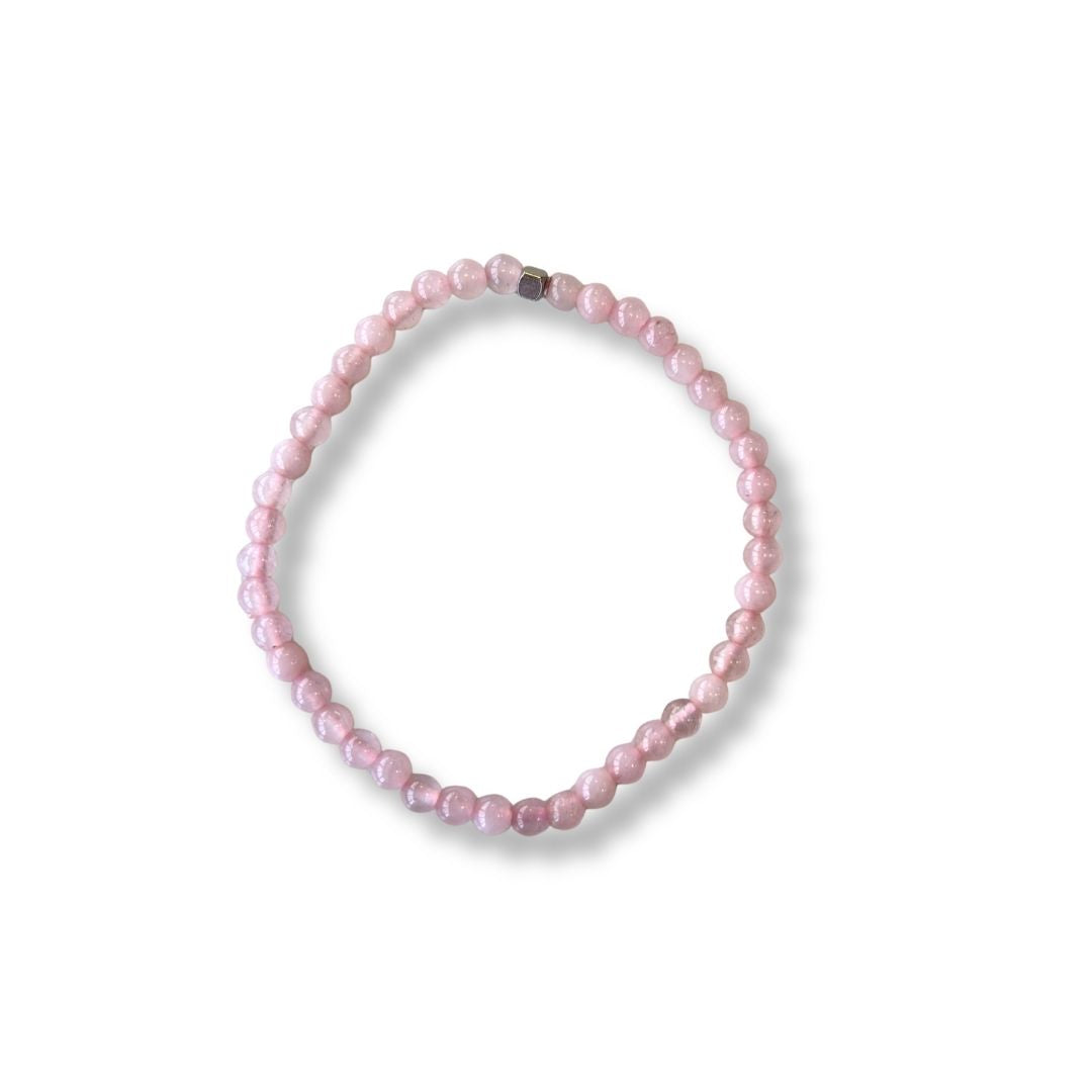 Pulsera de piedra natural Cuarzo rosa y metal