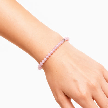 Pulsera de piedra natural Cuarzo rosa y metal