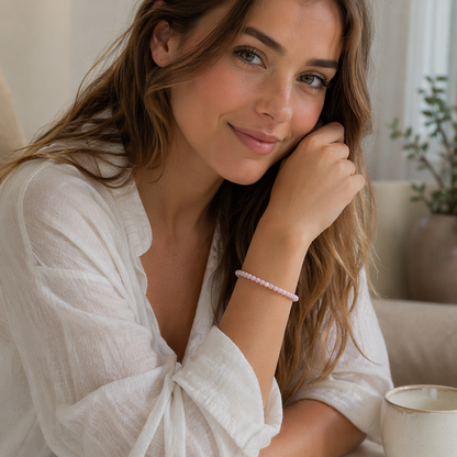 Pulsera de piedra natural Cuarzo rosa y metal