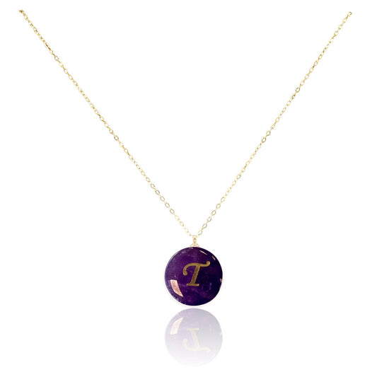 Collar bañado en oro 18K con colgante de piedra natural y Letra Inicial