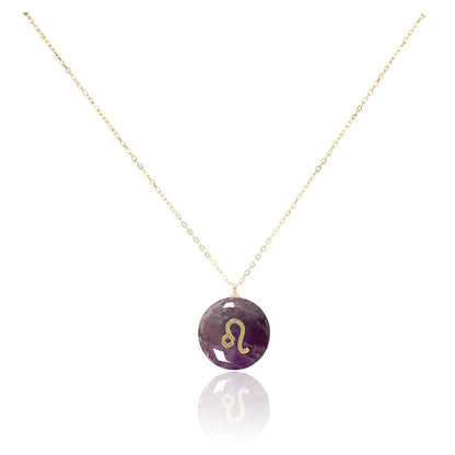Collar bañado en oro 18K con colgante de piedra natural y signo del Zodíaco