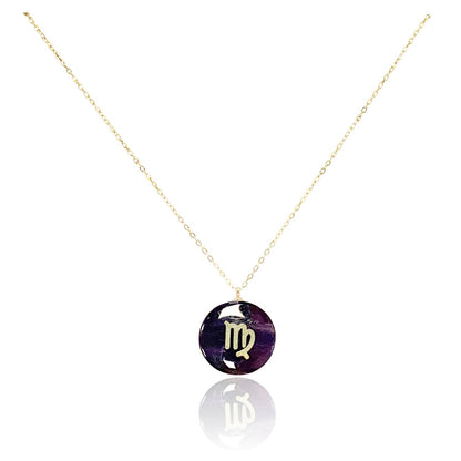 Collar bañado en oro 18K con colgante de piedra natural y signo del Zodíaco