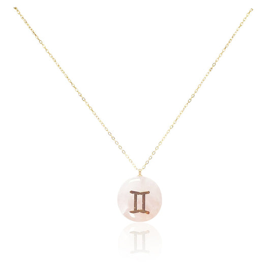 Collar bañado en oro 18K con colgante de piedra natural y signo del Zodíaco