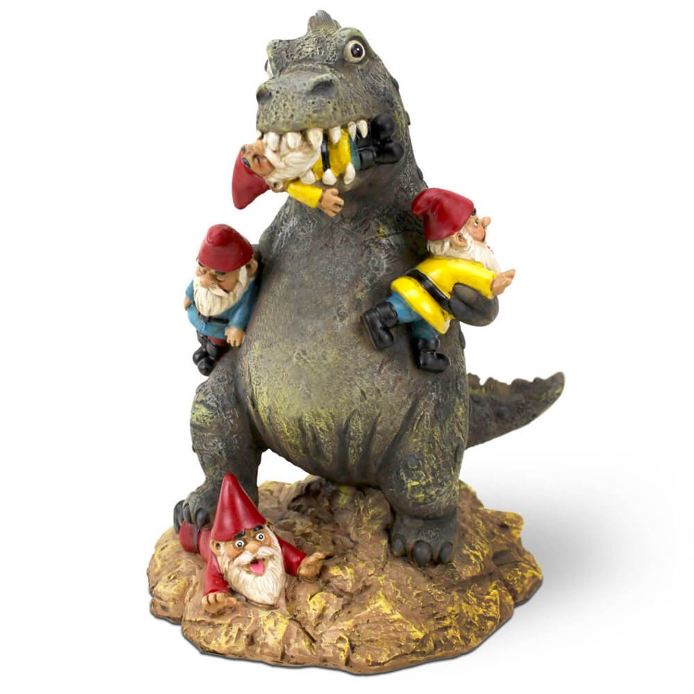 The Massacre Garden: Gnomos de jardín pisoteados por un DInosaurio